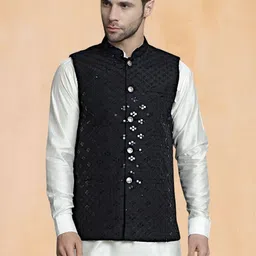 Jompers Men Embroidered Mandarin Collar Nehru Jacket-image-3