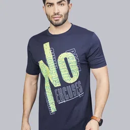 BE POSITIVE Men's Navy Blue Sports Typography T-shirt-image-77