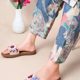 PEEK Women Open Toe Slip-On Flats with Embroidered Detail image 2