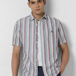 Van Heusen Sport Slim Fit Vertical Striped Linen Cotton Casual Shirt-picture-22