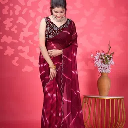 NIRMAL CREATION Leheriya Beads and Stones Art Silk Maheshwari Saree-image-4