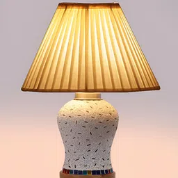 Aura White & Blue Printed Glass Frustum Shaped Table Lamp image 3