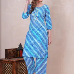 Jyoti Lehriya Printed Thread Work Pure Cotton Kurta With Palazzos image 3