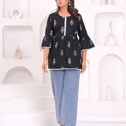 ANEKYA Floral Printed Flared Sleeves Pure Cotton Kurti image 2