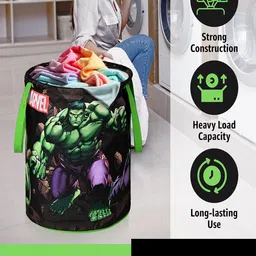 Kuber Industries Green & Black Marvel Green Hulk Printed Foldable Laundry Bag 45L image 3