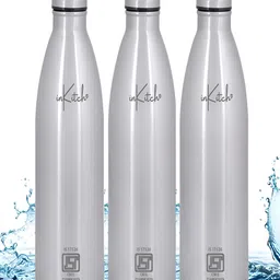 inKitch Silver-Toned Set of 3 Stainless Steel Solid Double Wall Vacuum Water Bottle-image-7