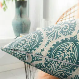 CASABLEU ManchesterTeal & Beige 2 Pieces Ethnic Motifs Square Cushion Covers image 2