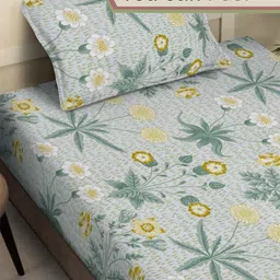 FABINALIV Green & Yellow Floral Printed 300 TC Single Bedsheet Set 2.20 x 1.5 m image 3