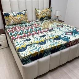 Pure Decor White & Blue 600 TC King Bedsheet with 2 Pillow Covers-picture-27