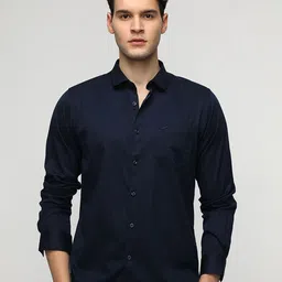 Crocodile Men Comfort Spread Collar Solid Cotton Casual Shirt-image-82