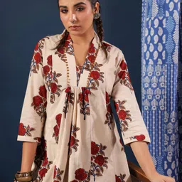 Taavi Women Mughal Bagru Print Pure Cotton Midi Dress-picture-18
