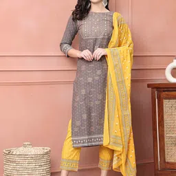 Rajnandini Floral Embroidered Sequinned Pure Cotton Kurta with Trouser & Dupatta-picture-28