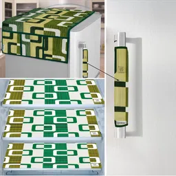 E-Retailer 5Pcs Green & White Printed Refrigerator Covers-picture-37