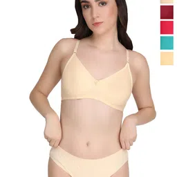 Liigne Women Pack Of 5 Non Padded Bra Pure Cotton Lingerie Set-image-20