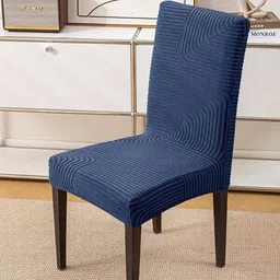 HOUSE OF QUIRK Navy Blue Striped Jacquard Removable & Washable Short Dining Chair Cover-picture-44