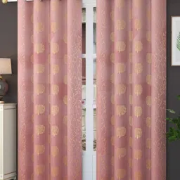 Kiara Creations Pink & Gold-Toned Set of 2 Floral Room Darkening Window Curtain-image-66