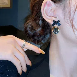 Krelin Gold-Plated Crystals Studded Diamond Shaped Drop Earrings image 3