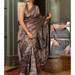 KALINI Brown Art Silk Printed Ready to Wear Sarees image 4