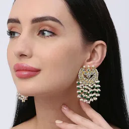 fabula Women Crescent Shaped Jadau Kundan Ethnic Drop Earrings-picture-29