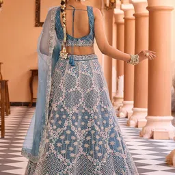 panchhi Embroidered Sequinned Semi-Stitched Lehenga & Unstitched Blouse With Dupatta image 5