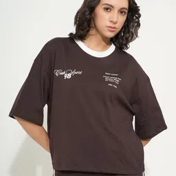 Ajile by Pantaloons Women Typography Printed Drop-Shoulder Sleeves Oversized T-shirt-image-54