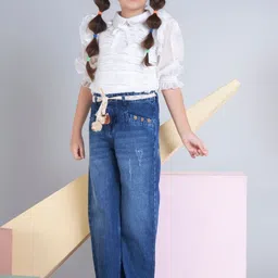 Peppermint Girls Classic Wide Leg Mid-Rise Chinos Trousers With Belt image 5