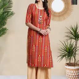 HERE&NOW Selection Of 2 Floral Printed Round Neck Straight Kurtas-picture-22