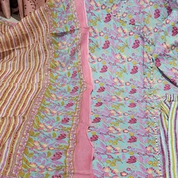 SRF JAIPUR Women Floral Printed Regular Pure Cotton Kurta with Trousers & With Dupatta image 4