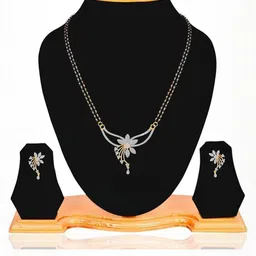 Awww Artificial Stones Studded And Beaded Mangalsutra With Earrings image 2