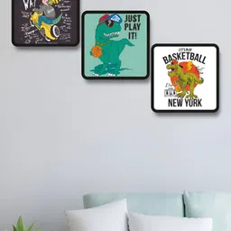 Aura Green & White 3 Pieces Cartoon Characters Wood Wall Art-picture-27