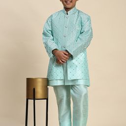 Pro-Ethic STYLE DEVELOPER Boys Ethnic Motifs Embroidered Regular Sequinned Pure Silk Kurta with Pyjamas-picture-40