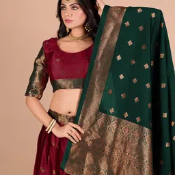 isara Women's kanjivarm Soft Banarasi Unstiched Lehenga Choli Fabric (AM-MAHENDI_MAROON) image 5