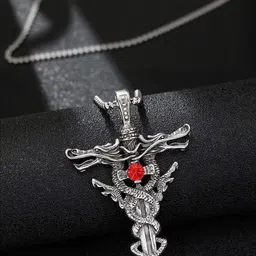 kazare Men Oxidised Artificial Stones Studded Contemporary Shaped Pendant With Chain-picture-21