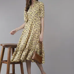 The Roadster Lifestyle Co Floral Printed Mandarin Collar Midi Dress image 4
