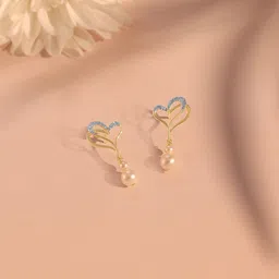 Mia by Tanishq Gold Pearl & Diamond Entwined Love Drop Earrings-image-0