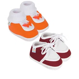 NESKA MODA Kids-Unisex Orange Cotton Booties-picture-52