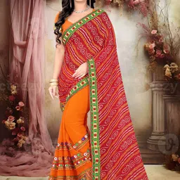 KAVINDI Pure Georgette Embroidered Beads and Stones Bandhani saree-image-21