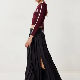 Happiness istanbul Pleated Gathered Or Pleated Flared Maxi Skirt image 3