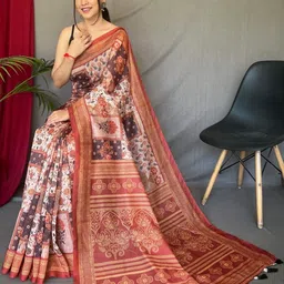 Mameraa Floral Art Silk Saree-image-2