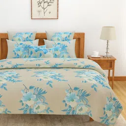 SWAYAM Blue & Cream-Coloured Floral Printed 160 TC King Bedsheet Set 2.28 m x 2.54 m image 3