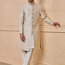 Tasva Embroidered Brocade Mandarin Collar Neck Sherwani Set image 3