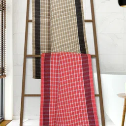 Athom Living Pink & Cream-Colored 2 Pieces Checked Cotton 210 GSM Bath Towels-image-61
