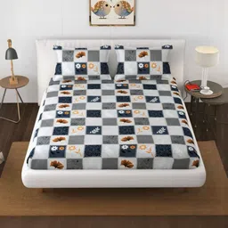 NEW TOWN Multicoloured 210 TC Cotton Fitted Queen Bedsheets With 2 Pillow Covers-image-68
