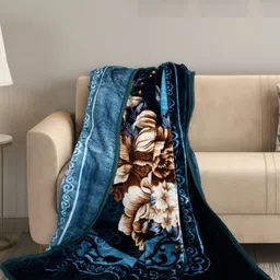 MAGICAL Blue & Brown Floral Mink 500 GSM Double Bed Blanket-picture-37