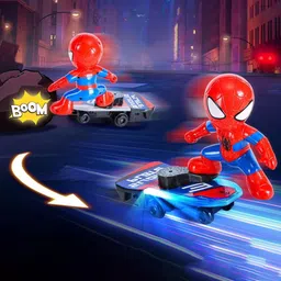 OPINA Kids Spider Man Skateboard Sliding Plate Toy With Auto-Turning Action & LED Light image 2