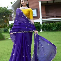 K 5 Fashion Embellished Beads and Stones Pure Chiffon Saree image 5