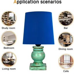 Decorcity Blue Wooden Cylindrical Shaped Table Lamp image 3