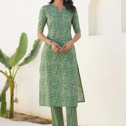 KALINI Women Paisley Printed Regular Pure Cotton Kurta with Trousers image 5