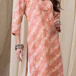 Anouk Women Ethnic Motifs Printed Thread Work Chanderi Silk Kurta image 3