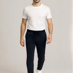 ullaspemium Apraa & Parma Men Navy Blue Solid Nylon Track Pant With Side Stripes image 2